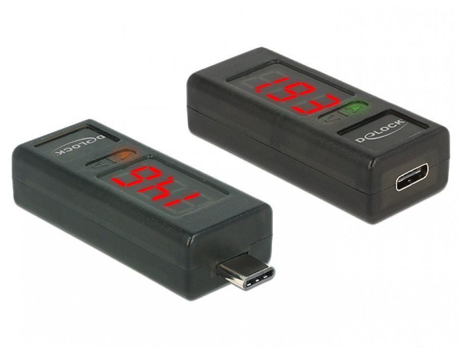 Adaptor USB tip C cu LED indicator pentru Voltaj si Amperaj, Delock 65688 conectica.ro