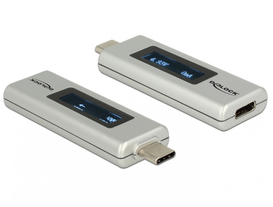 Adaptor usb-c pd (power delivery) cu indicator oled pentru amperaj si voltaj, delock 65844