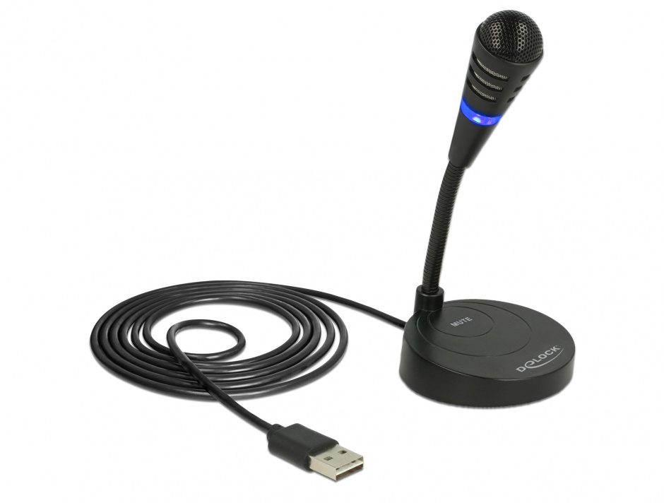 Microfon USB cu baza si buton tactil Mute, Delock 65868 imagine noua