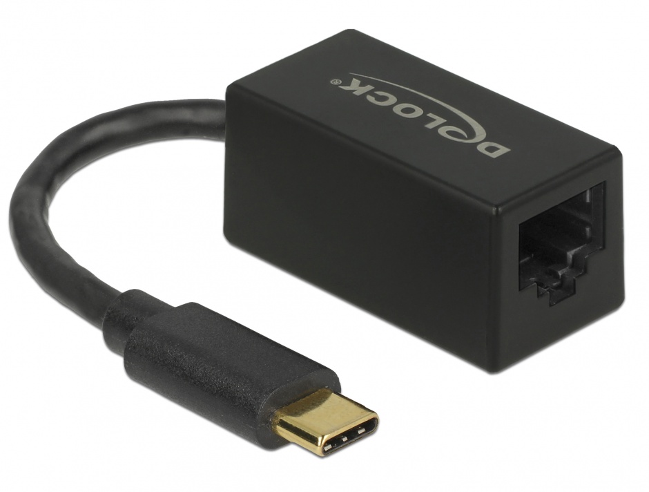Adaptor USB 3.1-C Gen 1 la Gigabit LAN compact negru, Delock 65904 conectica.ro imagine noua 2022