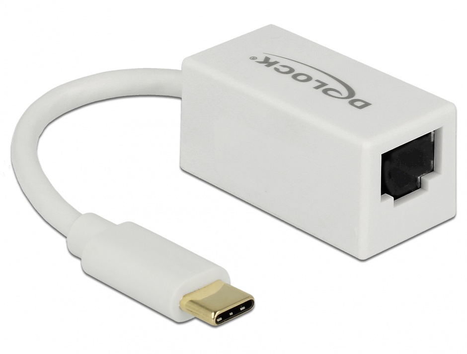 Adaptor USB 3.1-C Gen 1 la Gigabit LAN compact alb, Delock 65906 Delock conectica.ro imagine 2022 3foto.ro