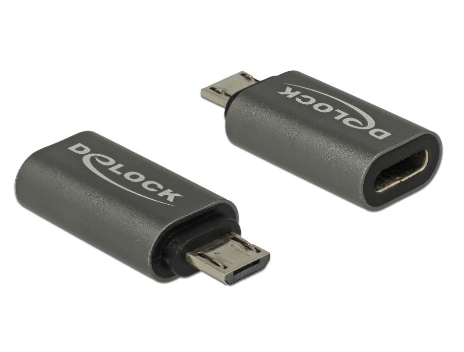 Adaptor micro USB la USB tip C 2.0 T-M Antracit, Delock 65927 conectica.ro