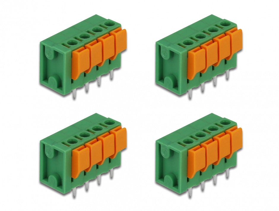 Set 4 buc bloc terminal pentru PCB 4 pini 5.08 mm pitch vertical, Delock 66270