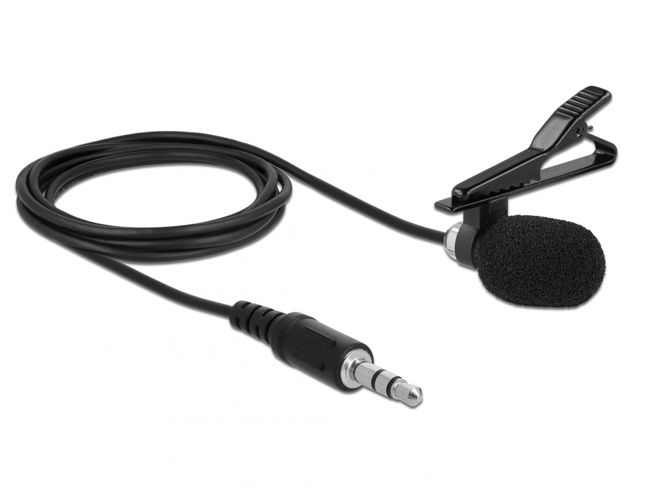 Microfon tip lavaliera Omnidirectional cu Clip jack stereo 3.5mm + Adaptor pentru Smartphone/tableta, Delock 66279 conectica.ro
