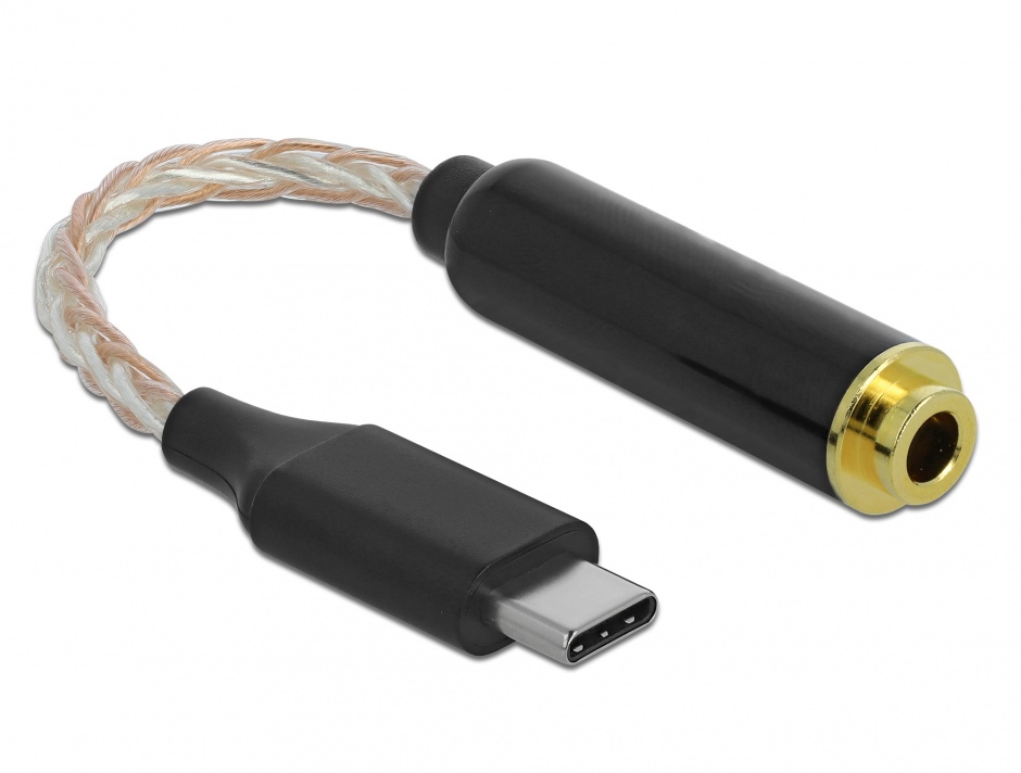 Adaptor audio USB-C la jack stereo 4.4 mm 5 pini T-M 12.5cm, Delock 66302 12.5cm imagine noua 2022