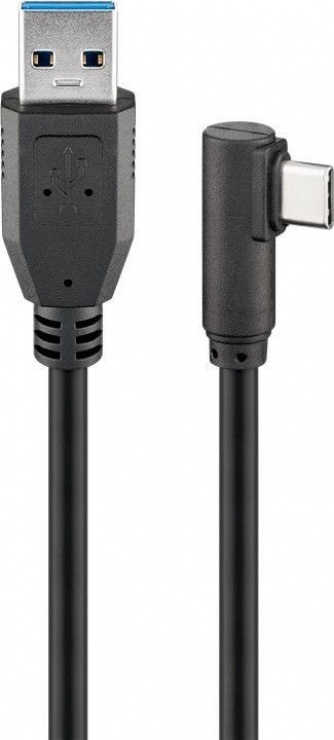 Cablu usb 3.0-c unghi 90 grade la usb-a 1m t-t negru, goobay 66501