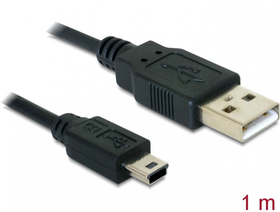 Cablu USB 2.0 la mini USB-B 5 pini T-T 1m, Delock 82273 conectica.ro