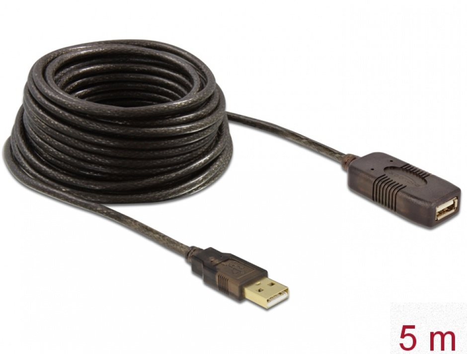Cablu prelungitor activ USB 2.0 tip A T-M 5m, Delock 82308 conectica.ro