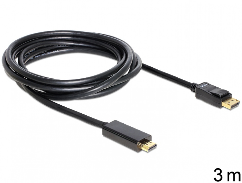 Cablu Displayport la HDMI T-T ecranat 3m Negru, Delock 82435 Delock 82435 imagine 2022 3foto.ro