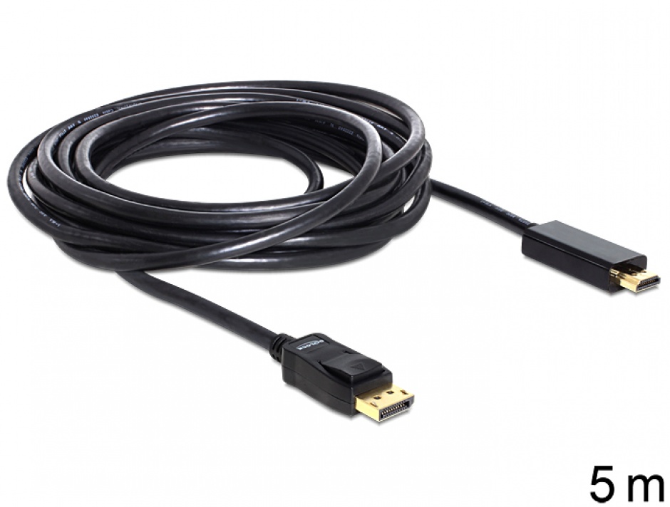 Cablu Displayport la HDMI T-T ecranat Pasiv 5m Negru, Delock 82441 imagine noua