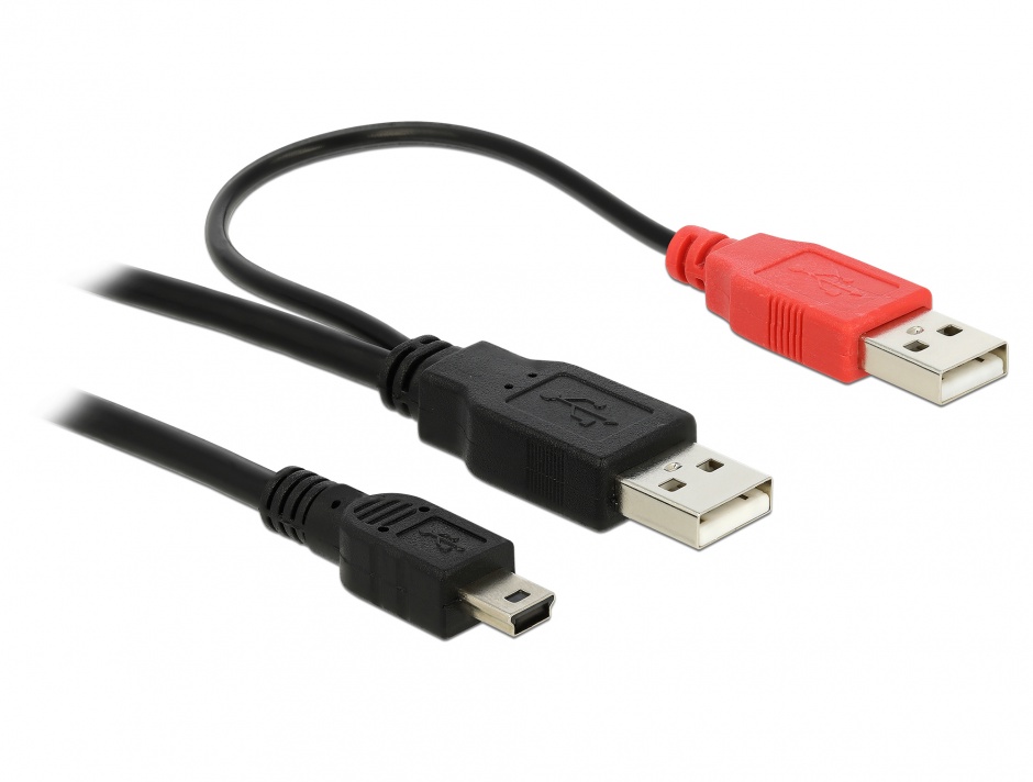 Cablu 2 x USB 2.0-A la mini USB 5 pini T-T 1m, Delock 82447 conectica.ro