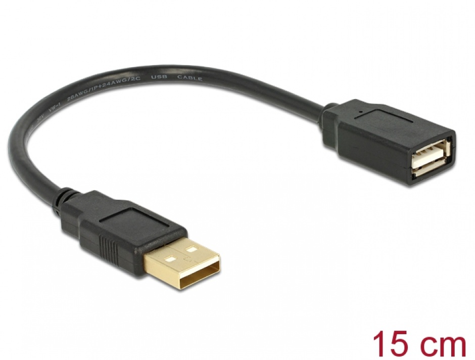 Cablu prelungitor USB 2.0 T-M 15cm, Delock 82457 conectica.ro