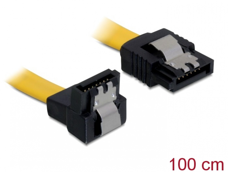 Cablu SATA II 3 Gb/s drept-unghi cu fixare 1M, Delock 82485