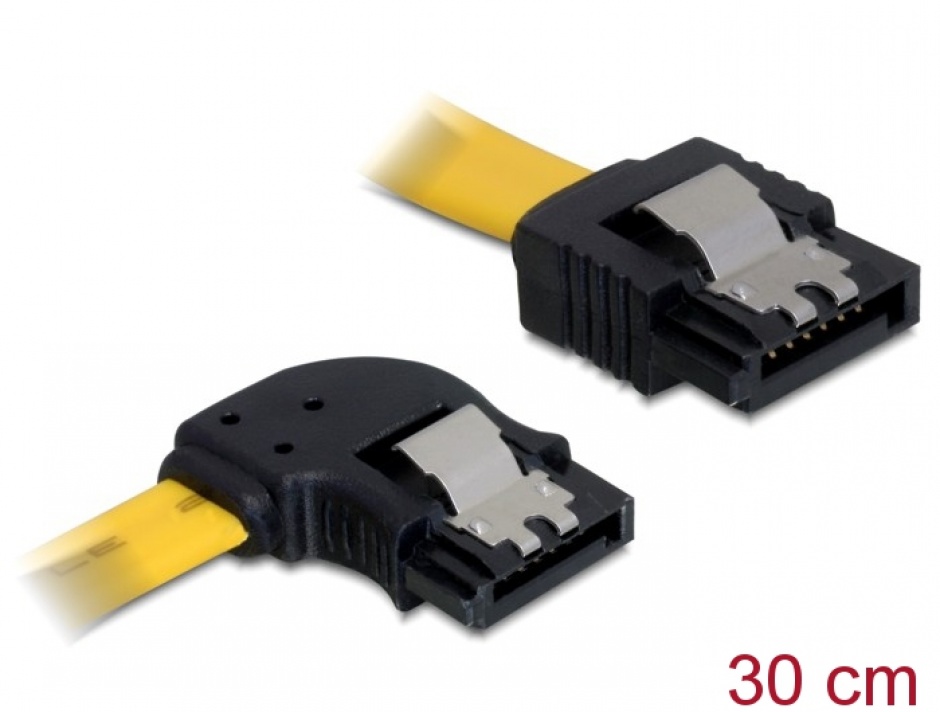 Cablu SATA II 3 Gb/s 30cm stanga/drept galben, Delock 82492 conectica.ro