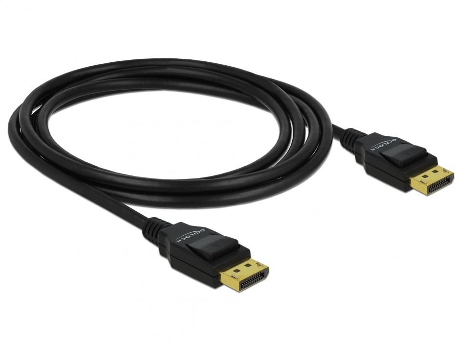 Cablu Displayport v1.2 4K T-T ecranat 2m Negru, Delock 82585 conectica.ro