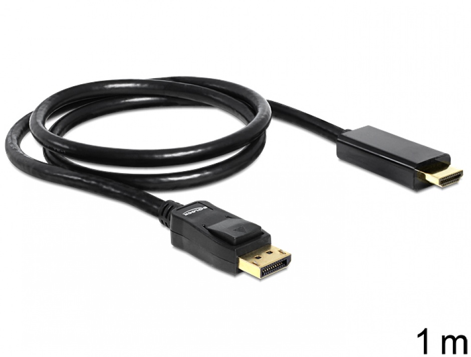 Cablu DisplayPort la HDMI Pasiv T-T ecranat 1m Negru, Delock 82586 Delock conectica.ro imagine 2022 3foto.ro