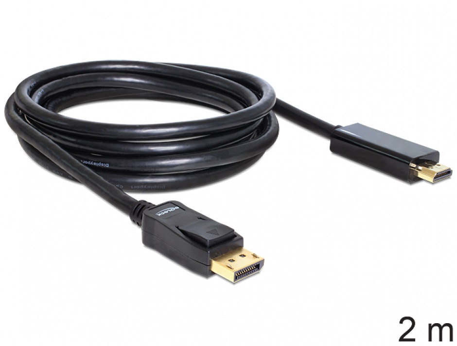 Cablu DisplayPort la HDMI T-T ecranat 2m Negru, Delock 82587 Delock 82587 imagine 2022 3foto.ro