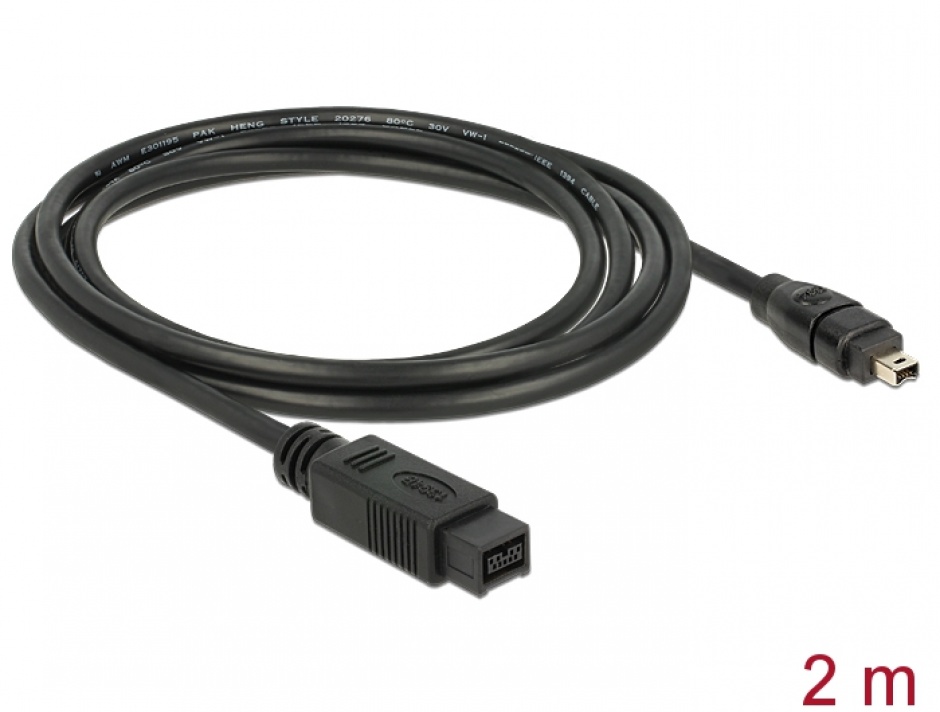 Cablu FireWire 9 pini la 4 pini 2m, Delock 82589 2m imagine noua 2022