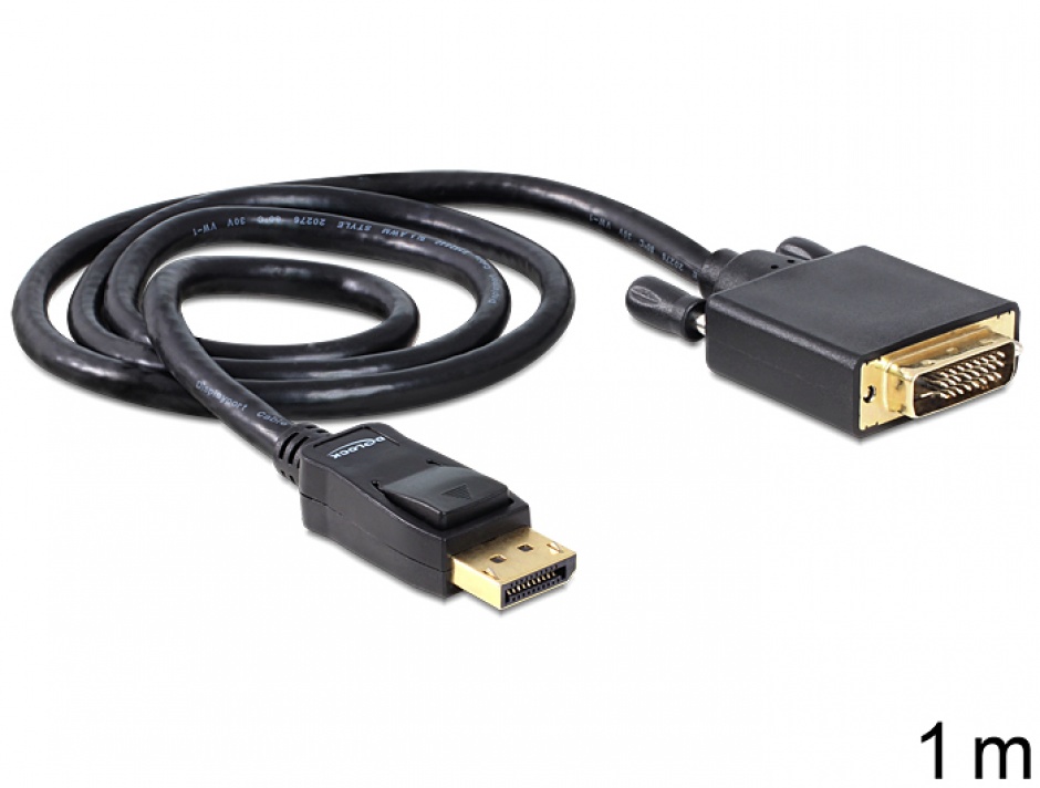 Cablu Displayport la DVI T-T ecranat Pasiv 1m Negru, Delock 82590 conectica.ro imagine noua tecomm.ro