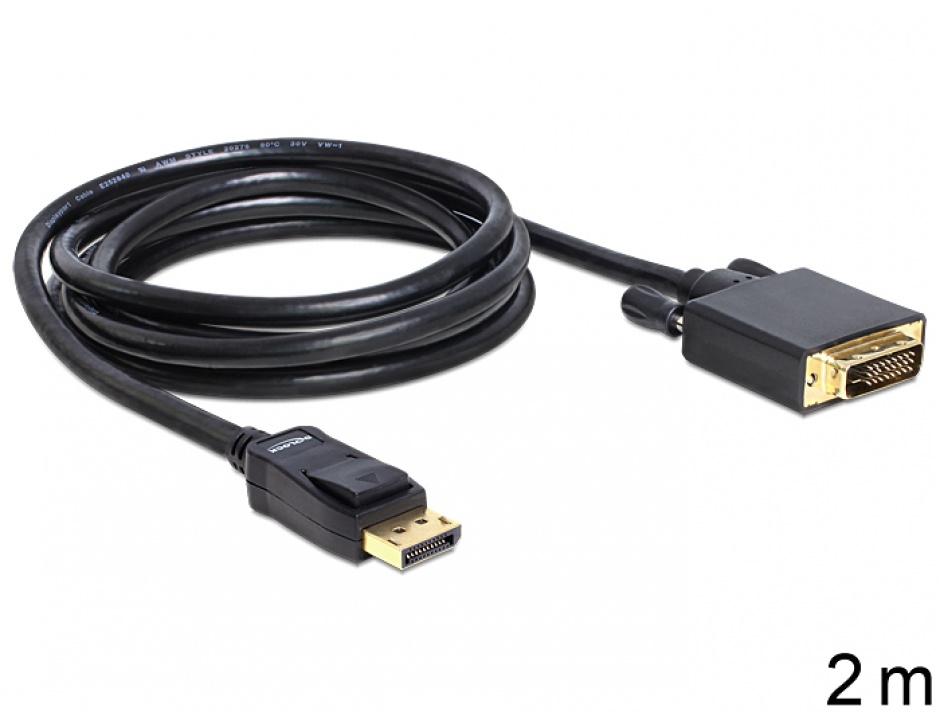 Cablu DisplayPort la DVI-D Dual Link T-T ecranat 2m Negru, Delock 82591 conectica.ro imagine noua tecomm.ro