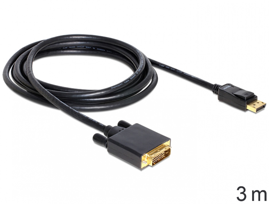 Cablu DisplayPort la DVI-D T-T ecranat 3m Negru, Delock 82592 conectica.ro imagine noua tecomm.ro