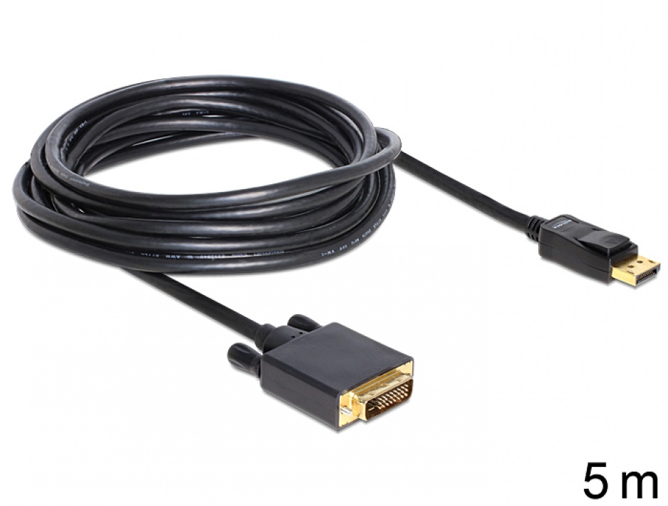Cablu DisplayPort la DVI-D T-T ecranat 5m Negru, Delock 82593 imagine noua