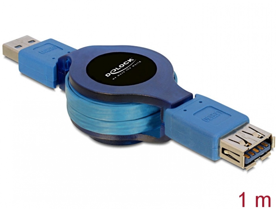 Cablu prelungitor USB 3.0 retractabil T-M 1m, Delock 82649 imagine noua