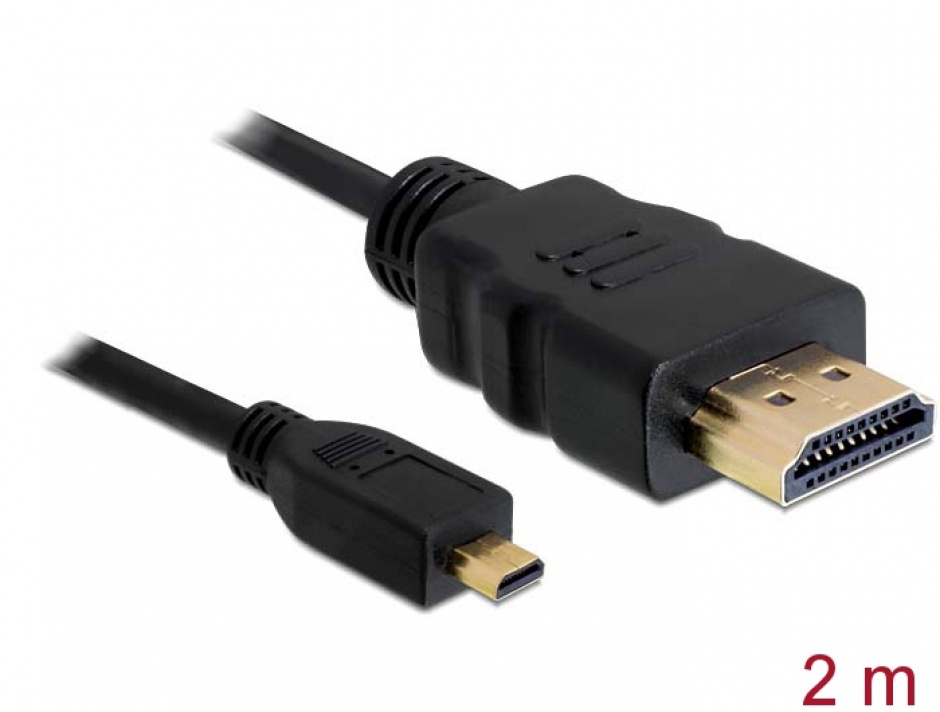 Cablu micro hdmi-d la hdmi 4k v1.4 t-t 2m negru, delock 82664