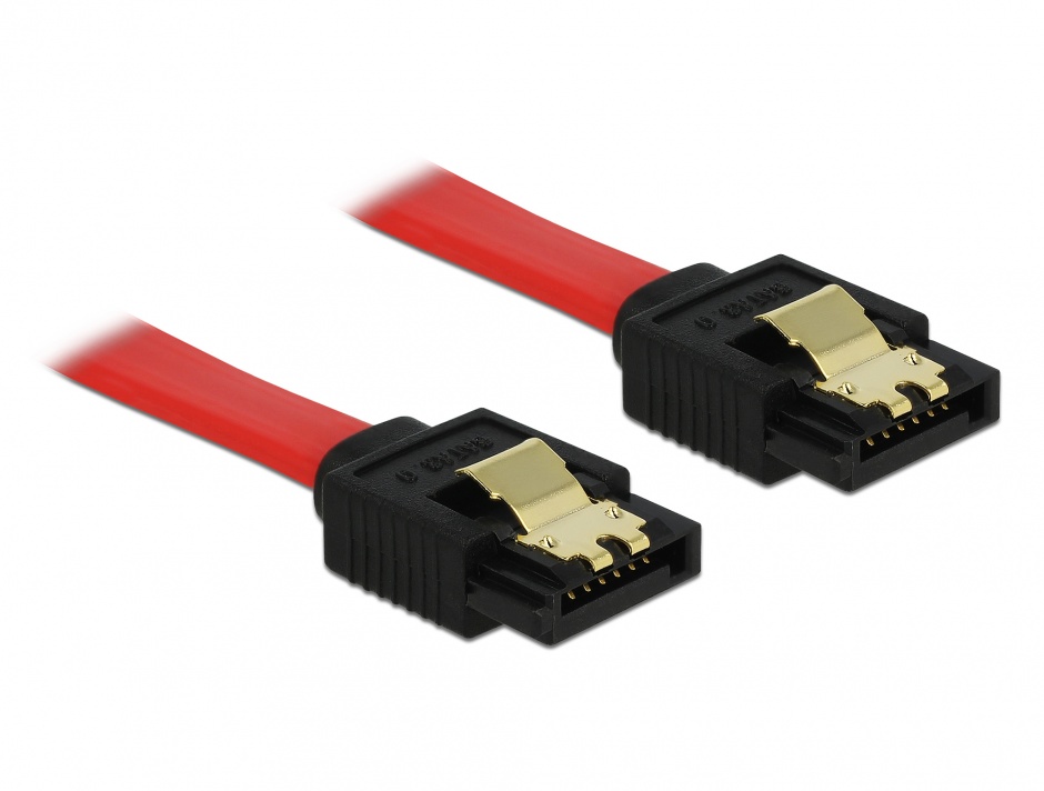 Cablu SATA III 6 Gb/s cu fixare Rosu 10cm, Delock 82674 conectica.ro imagine noua 2022