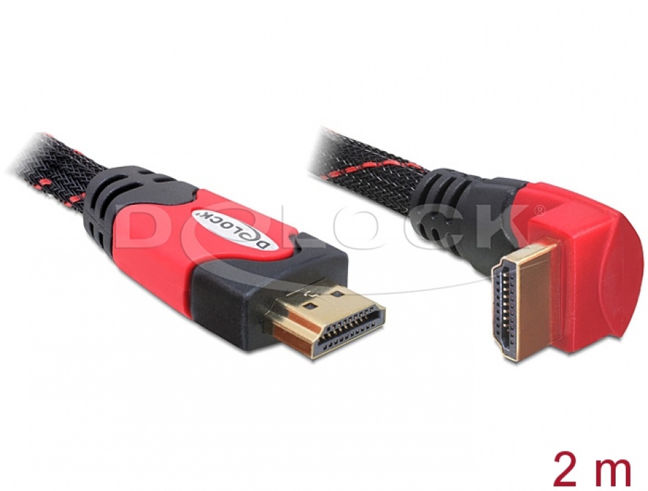 Cablu hdmi 4k v1.4 unghi 90 grade t-t 2m rosu, delock 82686