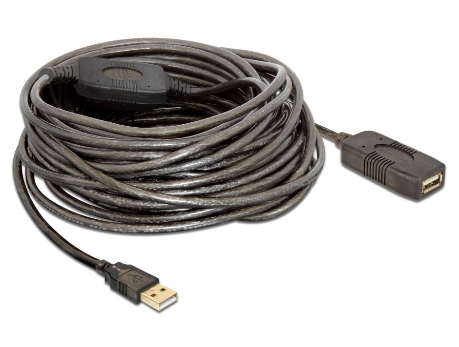 Cablu prelungitor activ USB 2.0 T-M 15m, Delock 82689 conectica.ro