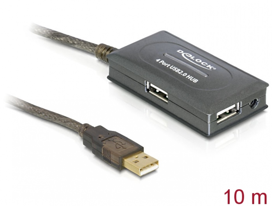 Cablu prelungitor activ USB 2.0 10m cu Hub 4 porturi, Delock 82748 10m