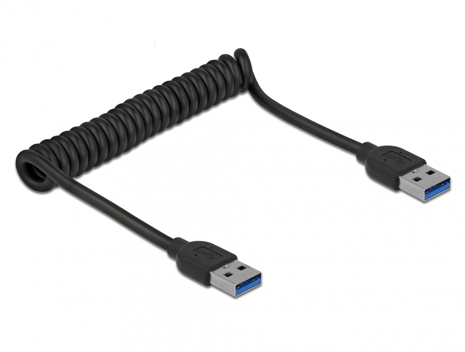 Cablu USB 3.0 tip A T-T spiralat 30-120cm Negru, Delock 85348 conectica.ro