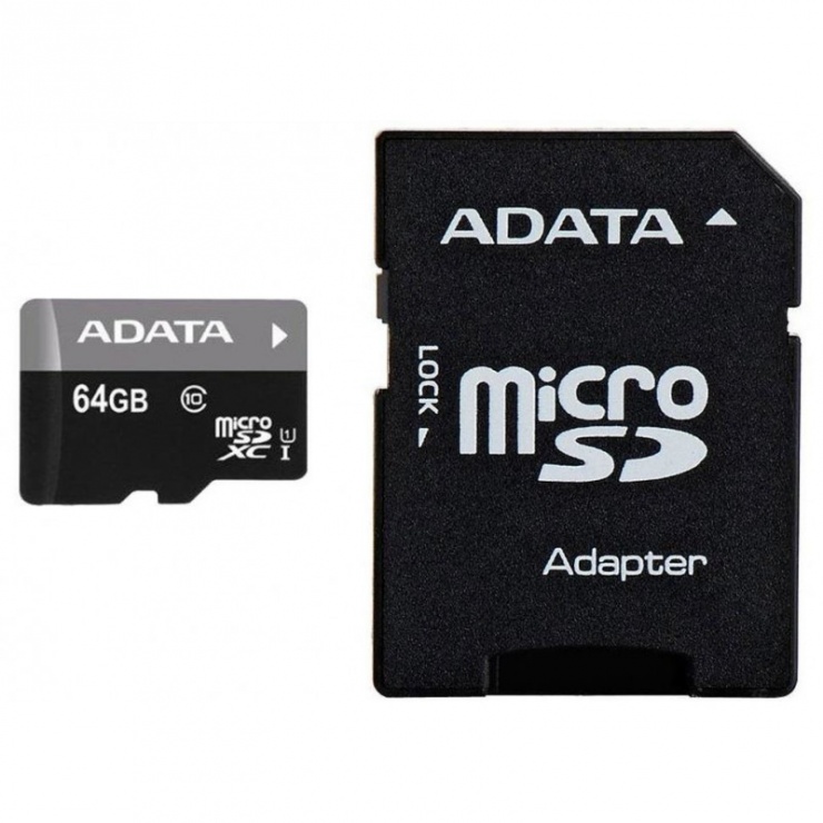 Card de memorie micro SDXC 64GB clasa 10 + adaptor SD, ADATA AUSDX64GUICL10-RA1 A-Data