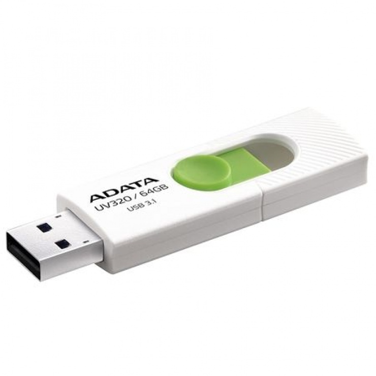 Stick USB 3.1 retractabil UV320 64GB Alb/verde, A-DATA A-Data
