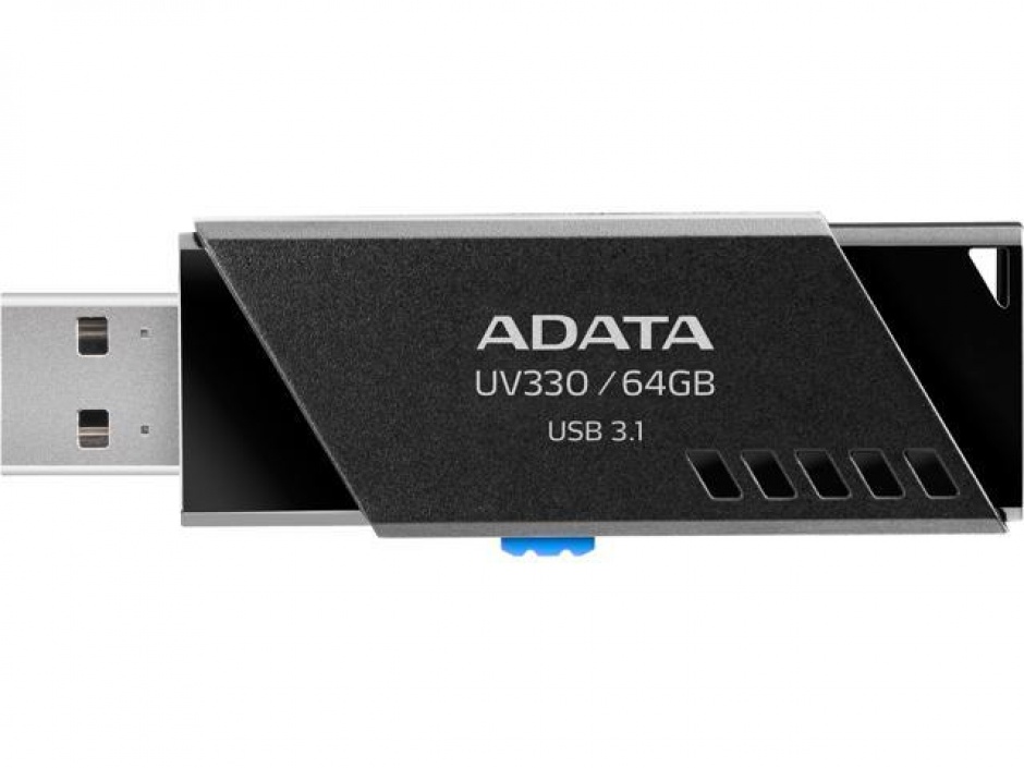 Stick USB 3.1 64GB UV330 retractabil Negru, ADATA AUV330-64G-RBK