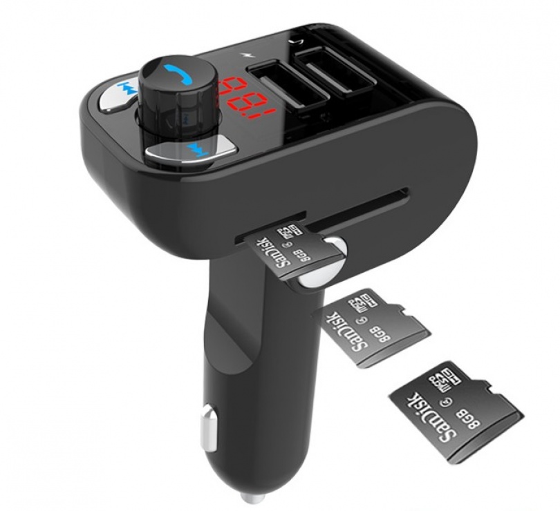 Incarcator auto 3 in 1 cu radio fm + bluetooth + slot micro sd 3.1a, gembird btt-02