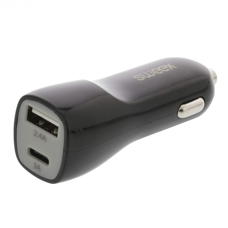 Incarcator auto usb-a + usb-c 3.4a negru, sweex ch-014bl 