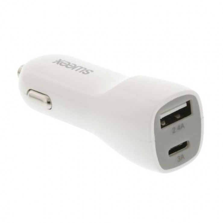 Incarcator auto usb-a + usb-c 3.4a alb, sweex ch-014wh