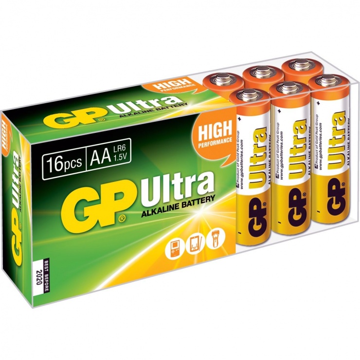 Set 16 buc baterie AA (R6) ultra alcalina, GP Batteries conectica.ro