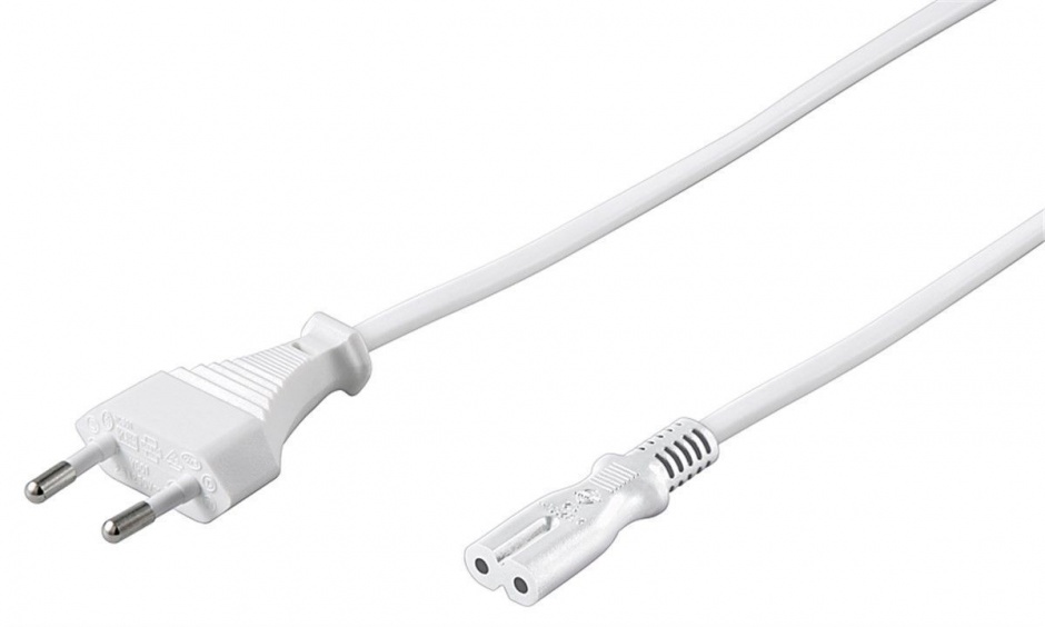 Cablu alimentare Euro la IEC C7 (casetofon) 2 pini 3m Alb, KPSPM3W conectica.ro