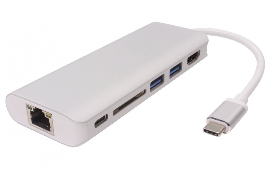 Docking USB 3.1 tip C la HDMI + LAN Gigabit + 2 x USB3.0 + SD card + alimentare PD, KU31DOCK05 conectica.ro