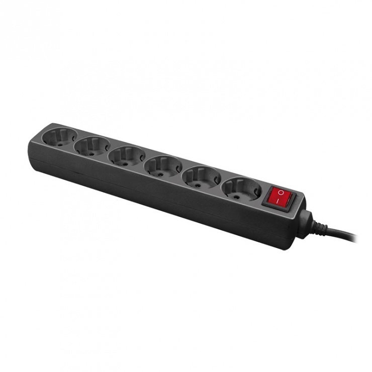 Prelungitor cu intrerupator 6 prize schuko 1.4m black, logilink lps202b