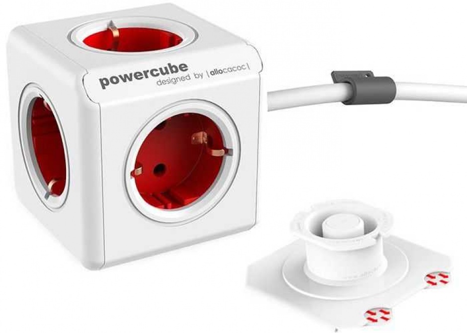 Prelungitor PowerCube in forma de cub 5 prize Schuko Rosu 1.5m, Allocacoc imagine noua
