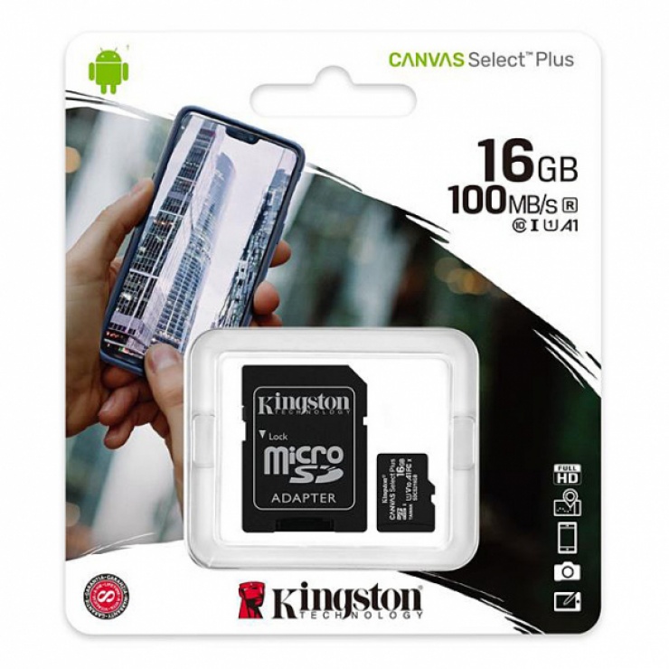 Card de memorie micro SDHC 16GB clasa 10 Canvas Select Plus, Kingston SDCS2/16GB conectica.ro