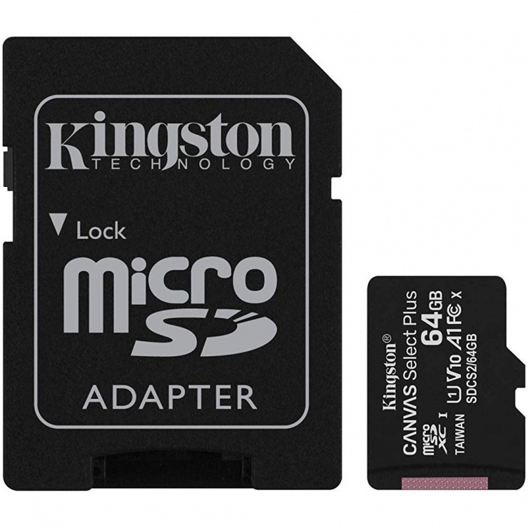Card de memorie micro SDXC 64GB clasa 10 Canvas Select Plus, Kingston SDCS2/64GB conectica.ro
