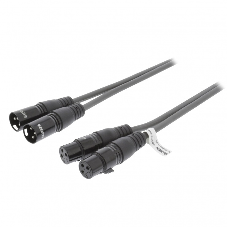 Cablu prelungitor stereo 2 x xlr 3 pini la 2 x xlr 3 pini t-m 5m negru, sweex swop15030e50