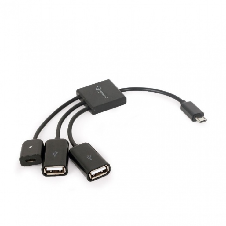 HUB USB OTG micro USB la 2 x USB-A + 1 x micro USB pentru incarcare, Gembird UHB-OTG-02 conectica.ro