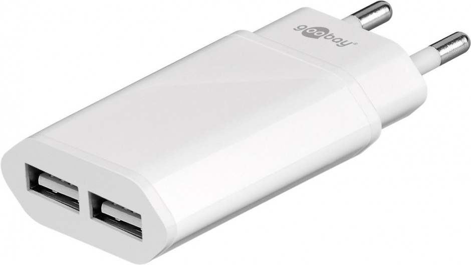 Incarcator priza 230v la 2 x usb slim/alb 2.4a, goobay 73276