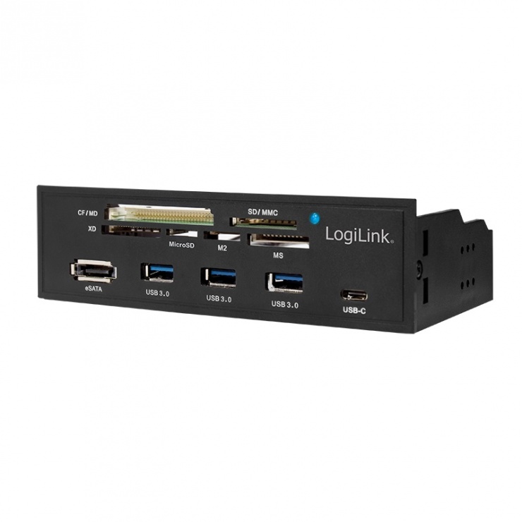 Front panel 5.25″ cu 3 x USB 3.0-A + 1 x USB-C + 1 x eSATA + cititor carduri, Logilink UA0341 conectica.ro imagine noua tecomm.ro